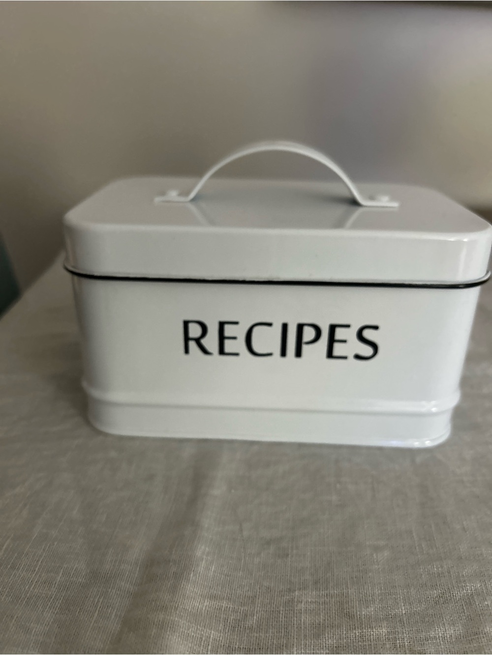 White Recipe Box with Handle - Kitchen Storage